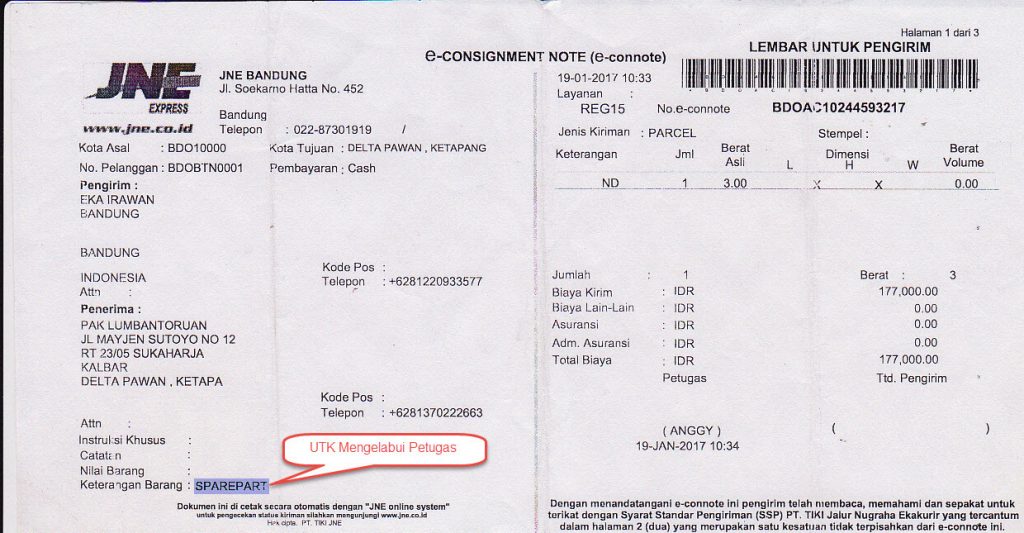 Bukti Pengiriman SuperBioCollagen ke Delta pawang Katapang Kalimantan barat